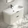 Cadiz Fluted Linen White Wall Hung Basin Drawer Vanity 1000mm - Black Accents