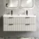 Cadiz Fluted Linen White Wall Hung Double Basin Drawer Vanity 1200mm - Black Accents