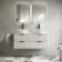 Cadiz Fluted Linen White Double Wall Hung Vanity Marble Top & Nevis Basin 1200mm - Black Accents