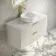 Cadiz Fluted Linen White Wall Hung Vanity Marble Top & Nevis Basin 1000mm - Brushed Brass Accents