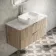 Cadiz Fluted Apex Oak Wall Hung Drawer Vanity with Marble Top & Reno Basin 1000mm - Chrome Handles