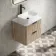 Cadiz Fluted Apex Oak Wall Hung Drawer Vanity with Marble Top 600mm (Excludes Basin) - Black Accents