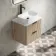 Cadiz Fluted Apex Oak Wall Hung Drawer Vanity with Marble Top & Marin Basin 600mm - Black Accents