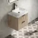 Cadiz Fluted Apex Oak Wall Hung Drawer Vanity with Marble Top & Reno Basin 600mm - Black Accents