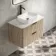 Cadiz Fluted Apex Oak Wall Hung Drawer Vanity with Marble Top & Reno Basin 800mm - Black Accents