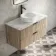 Cadiz Fluted Apex Oak Wall Hung Drawer Vanity with Marble Top & Nevis Basin 1000mm - Black Accents