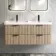 Cadiz Fluted Apex Oak Wall Hung Double Basin Drawer Vanity 1200mm - Black Accents