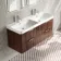 Cadiz Fluted Apex Walnut Wall Hung Double Basin Drawer Vanity 1200mm - Chrome Handles