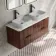 Cadiz Fluted Apex Walnut Double Wall Hung Vanity Marble Top 1200mm (No Basin) - Black Accents