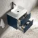 Cadiz Fluted Navy Blue Wall Hung Drawer Vanity with Marble Top & Reno Basin 600mm - Black Accents