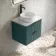 Cadiz Fluted Mystic Green Wall Hung Drawer Vanity Marble Top & Nevis Basin 600mm - Black Accents
