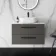 Elba Graphite Grey Wall Hung Vanity Marble Top & Curved Counter Top Basin 800mm - Black Accents