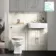 Monaco Chalk White Vanity Basin and Hudson Toilet with Wooden Seat 1200mm - Brushed Brass Accents