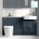Monaco Inky Blue Vanity Basin with Marble Top and Boston Toilet 1500mm - Brushed Brass Accents