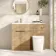 Havana Fluted Country Oak Vanity Basin and Utah Comfort Height Toilet 1100mm - Brass Accents - Left