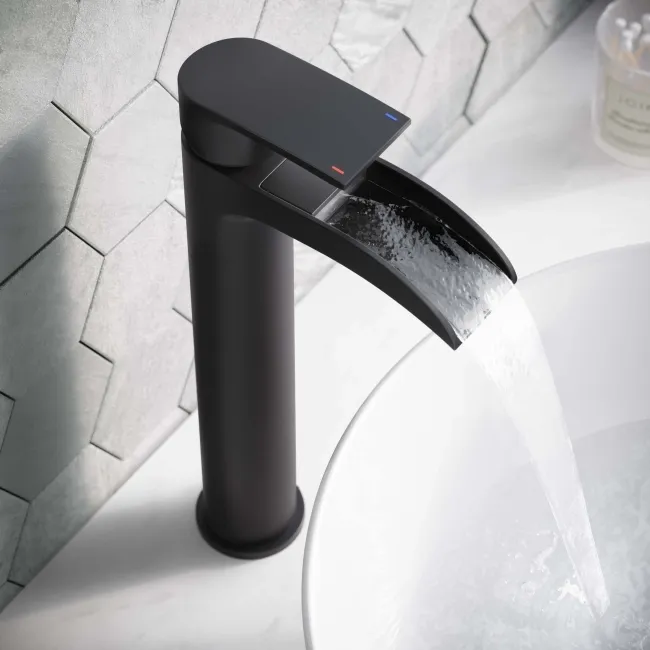 Eden Matt Black Waterfall High Rise Basin Mixer Tap