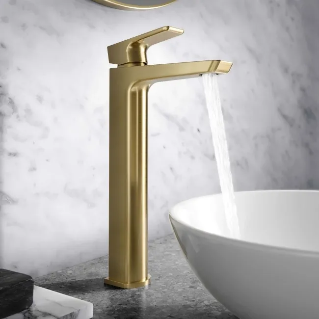 Soar Brushed Brass High Rise Basin Mixer Tap