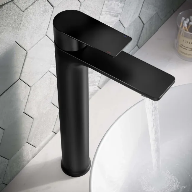 Glen Matt Black High Rise Basin Mixer Tap