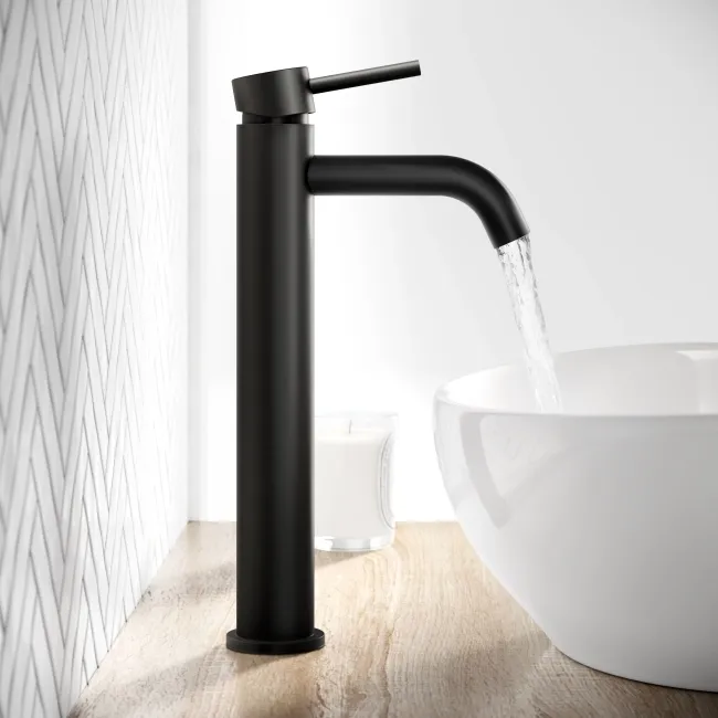 Selma Matt Black High Rise Basin Mixer Tap