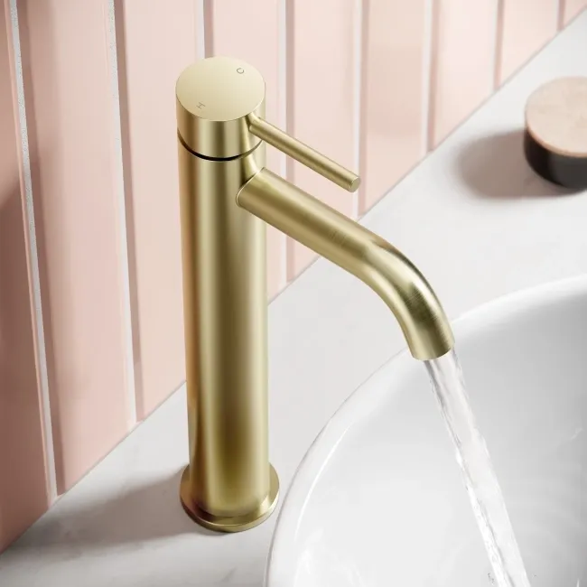 Selma Brushed Brass High Rise Basin Mixer Tap