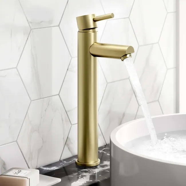 Wye Brushed Brass High Rise Basin Mixer Tap
