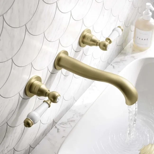 Beauly Traditional Brushed Brass Wall Mounted Basin Mixer Tap