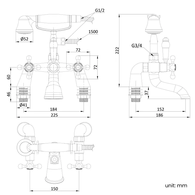 Bray Traditional Chrome Bath Shower Mixer Tap