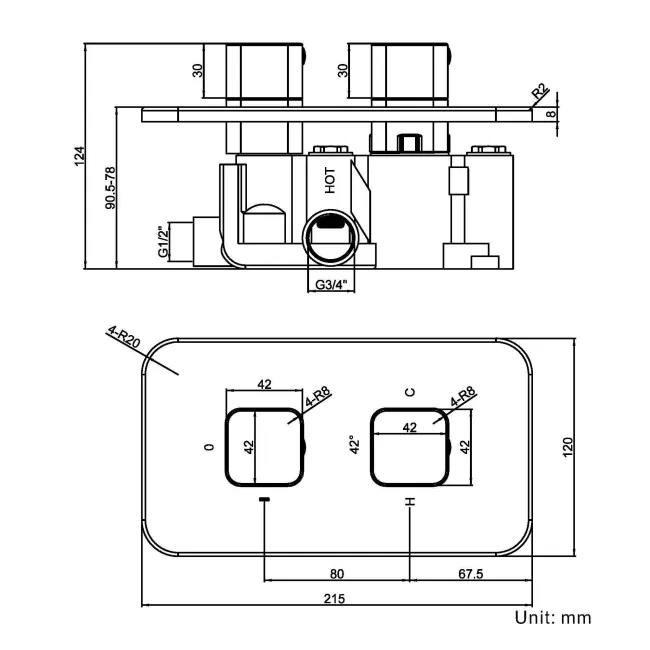 Galway Premium Matt Black Square Thermostatic Shower Valve - 1 Outlet