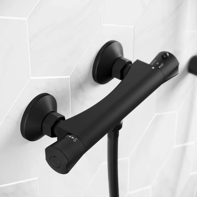 Lismore Matt Black Round Thermostatic Bar Shower Set