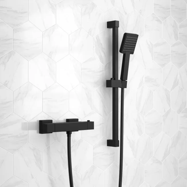 Carrick Matt Black Square Thermostatic Bar Shower Set