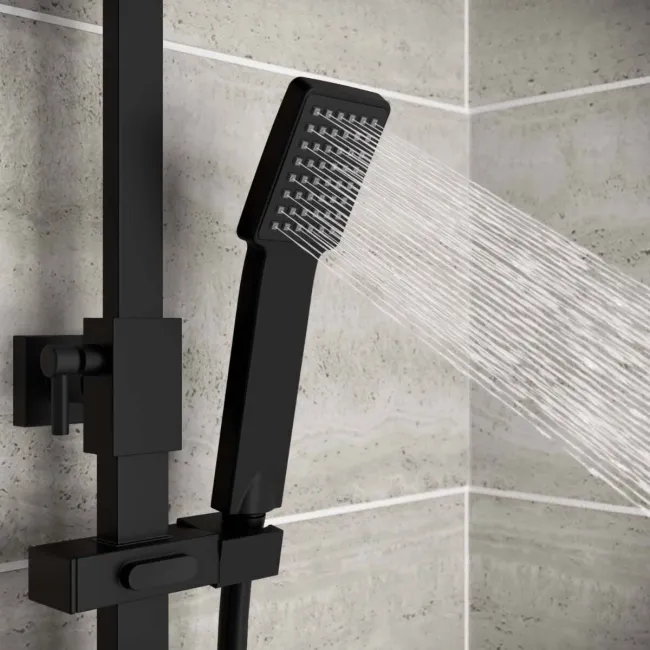 Galway Square Matt Black Thermostatic Bath Filler Shower Set