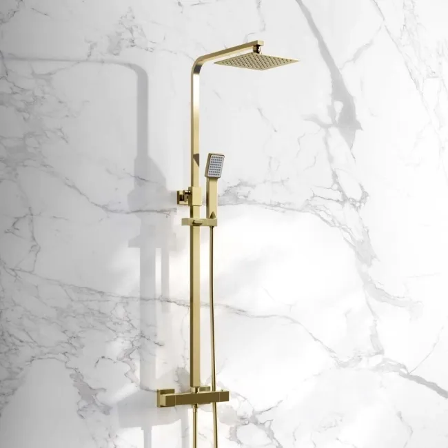 Galway Premium Brushed Brass Square Thermostatic Shower Set