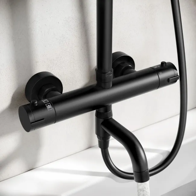 Doon Round Matt Black Thermostatic Bath Filler Shower Set