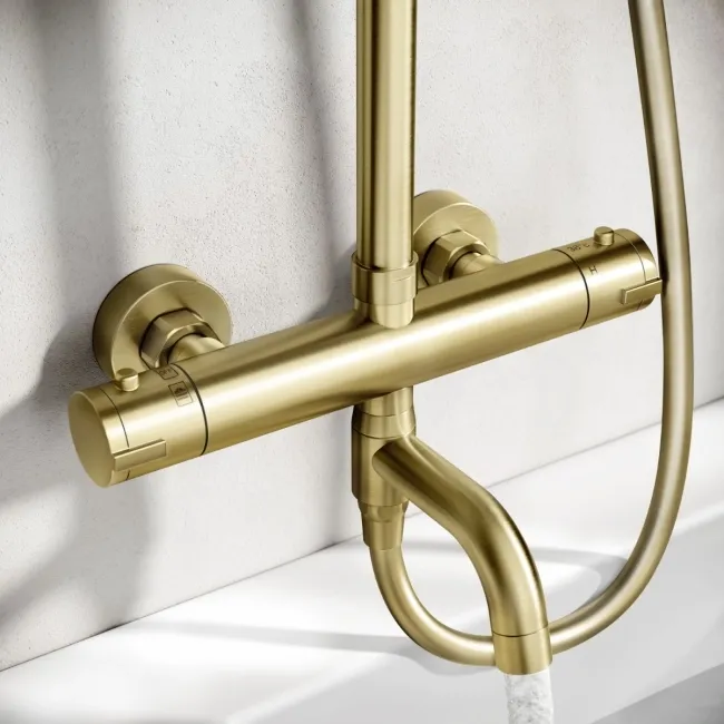 Doon Round Brushed Brass Thermostatic Bath Filler Shower Set
