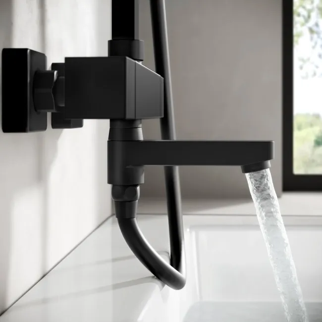 Skye Square Matt Black Thermostatic Bath Filler Shower Set