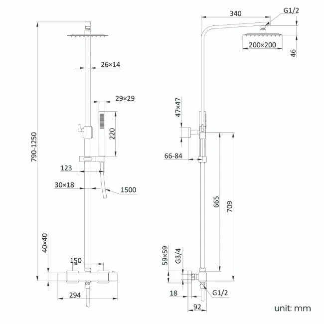 Matt Black Square Thermostatic Shower