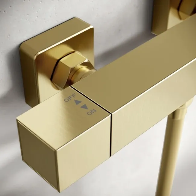 Cork Brushed Brass Square Thermostatic Bar Shower Set