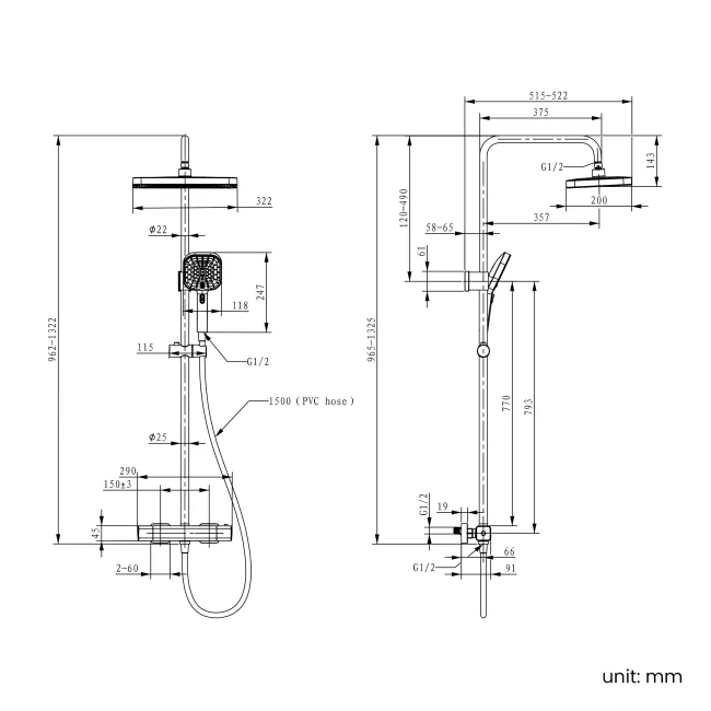 Kinsale Matt Black Square Thermostatic Shower Set