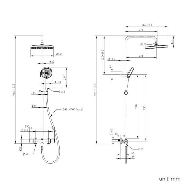 Derry Chrome Round Thermostatic Shower Set
