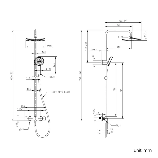 Derry Brushed Brass Round Thermostatic Shower Set