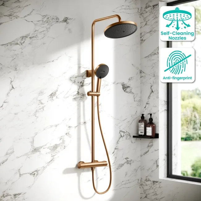 Derry Brushed Copper Round Thermostatic Shower Set