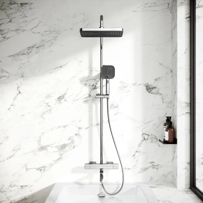 Kinsale Chrome Square Thermostatic Bath Filler Shower Set