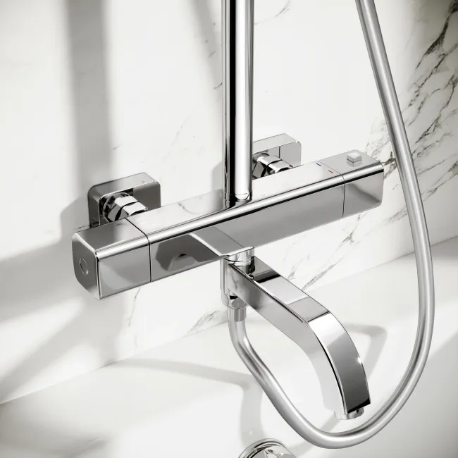 Kinsale Chrome Square Thermostatic Bath Filler Shower Set