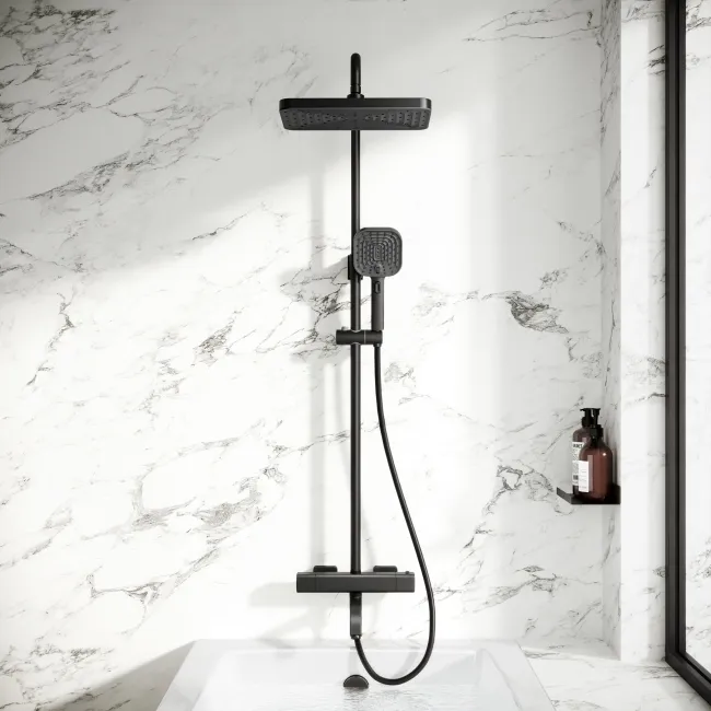 Kinsale Matt Black Square Thermostatic Bath Filler Shower Set