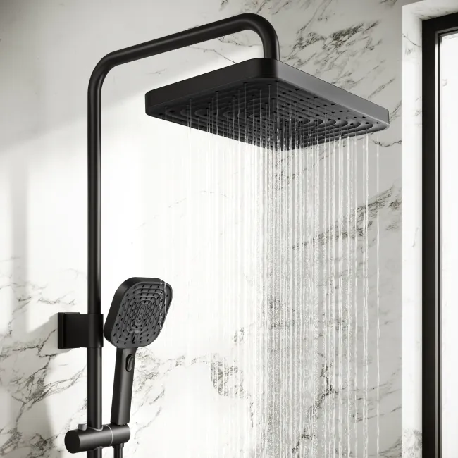 Kinsale Matt Black Square Thermostatic Bath Filler Shower Set