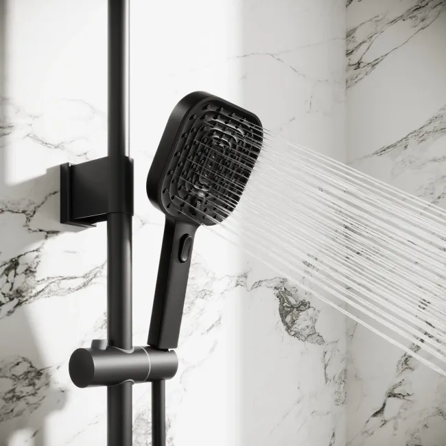 Kinsale Matt Black Square Thermostatic Bath Filler Shower Set
