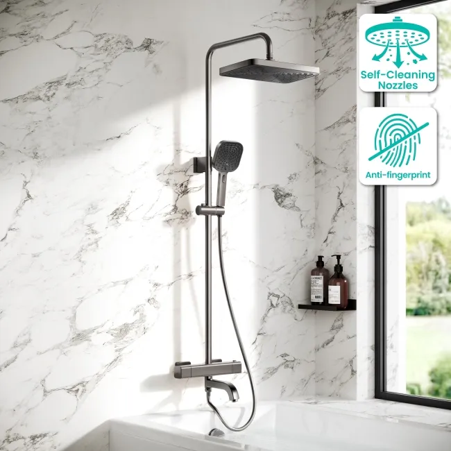 Kinsale Brushed Gunmetal Square Thermostatic Bath Filler Shower Set