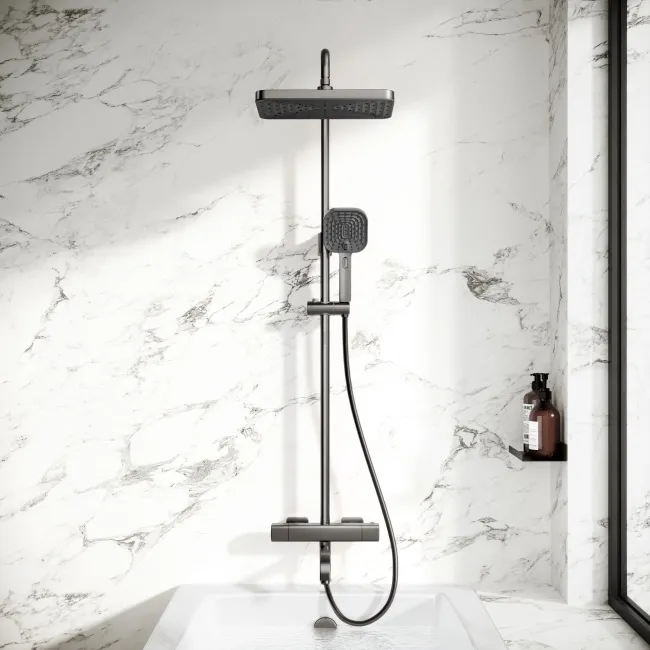Kinsale Brushed Gunmetal Square Thermostatic Bath Filler Shower Set
