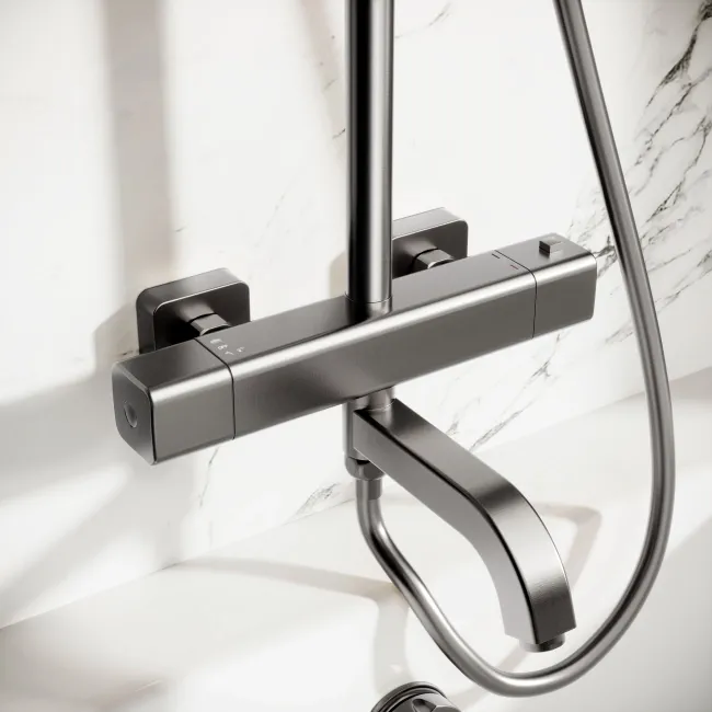 Kinsale Brushed Gunmetal Square Thermostatic Bath Filler Shower Set
