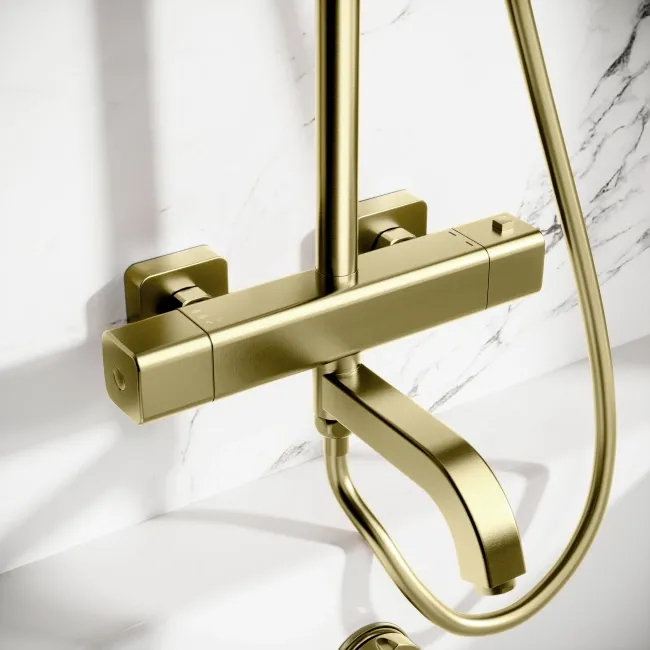 Kinsale Brushed Brass Square Thermostatic Bath Filler Shower Set